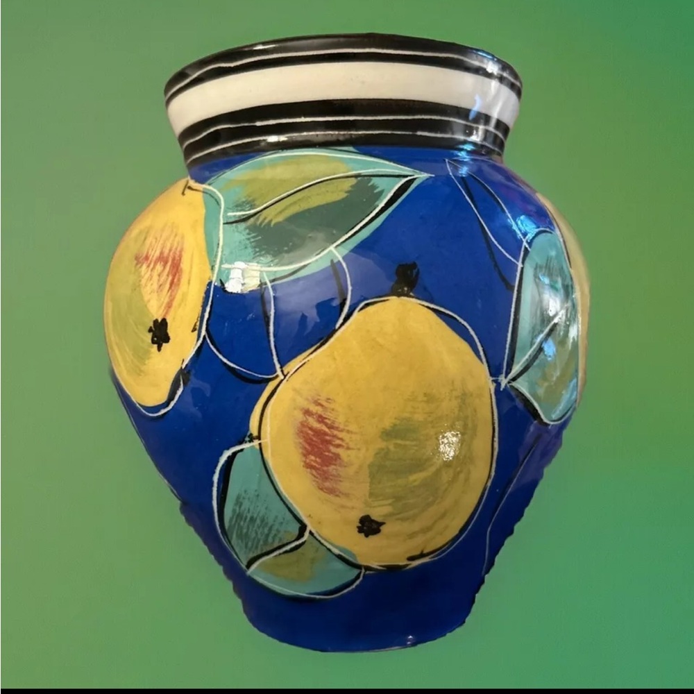 Vintage Italian Style Sally Jaffee Studio Pottery Vase Lemons 8” X 4.5”